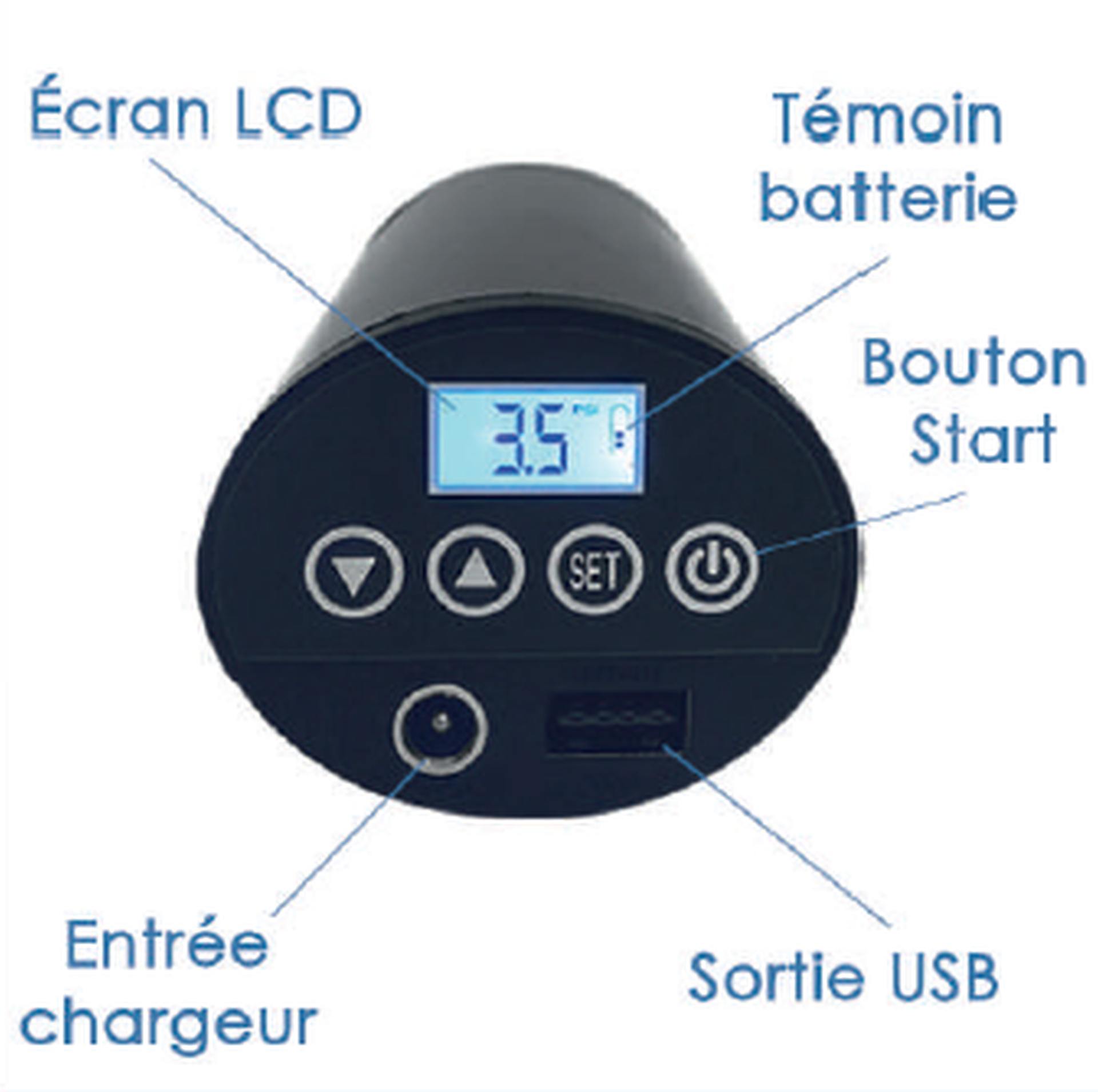 DIFFUSION 558348 Gonfleur portable rechargeable USB bleu et blanc - Ø6,7 x  H.10,5 cm