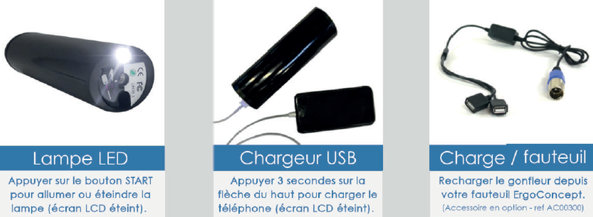 DIFFUSION 558348 Gonfleur portable rechargeable USB bleu et blanc - Ø6,7 x  H.10,5 cm